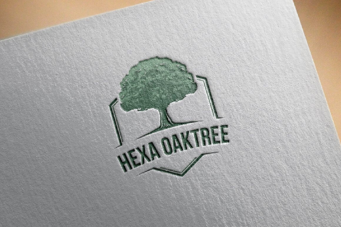 Big picture with green hexa oaktree on textured surface.