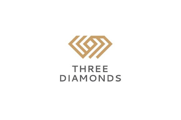 A large triple gold diamond logo with the title "Three diamonds" below it on a white background.