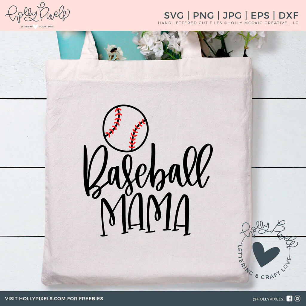 Gently pink bag with the inscription Baseball Mom and a pattern of a baseball.