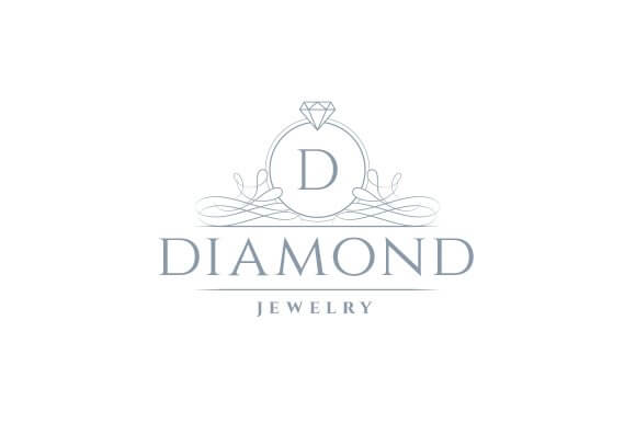 Large white diamond jewelry logo on a white background.