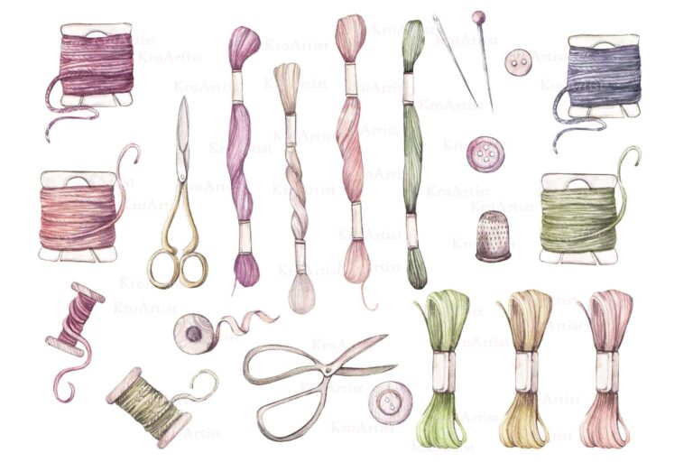 Embroidery Watercolor Clipart Set Bundle – MasterBundles