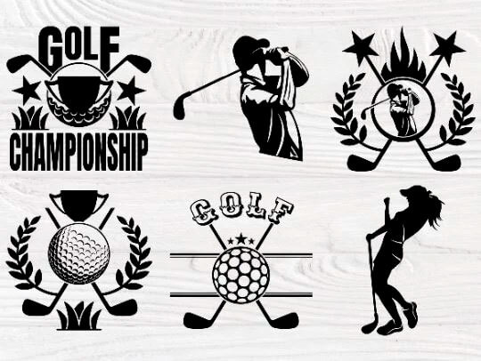 Pictures of the golf championship in two rows of three pictures.
