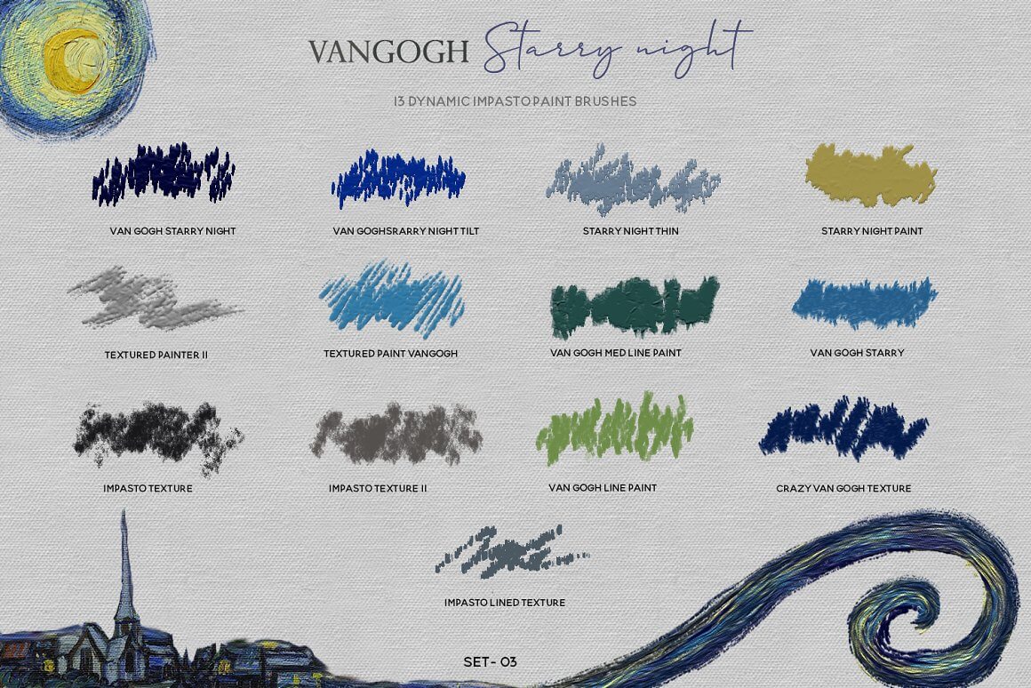 Starry night cover brushes.