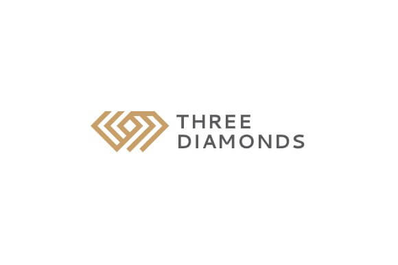 A large triple gold diamond logo with the title "Three diamonds" on the right on a white background.