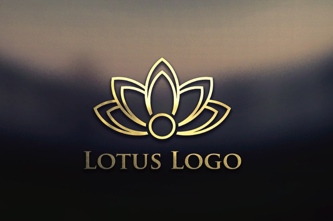 Golden logo with a lotus flower close-up on a dark background with a gradient.