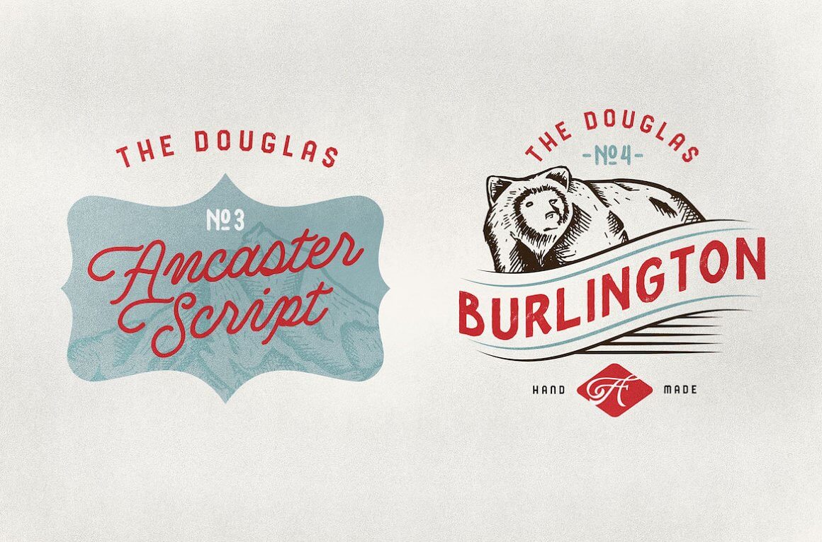 Logos "The douglas Ancaster script", "The douglas Burlington".