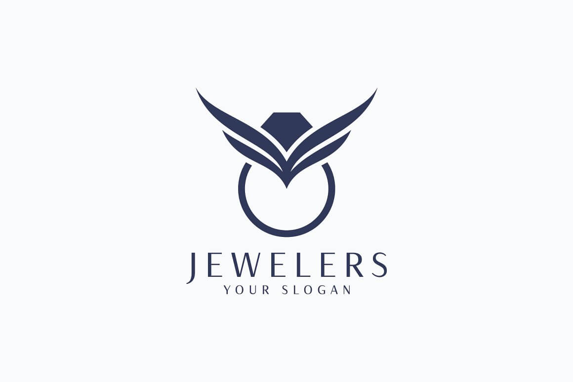 One large blue jewelry ring logo on a white logo.
