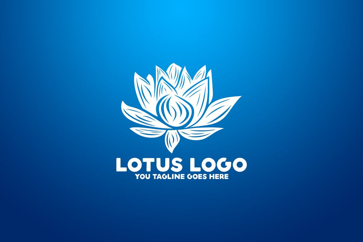 Large blue and white Lotus logo on a blue background.
