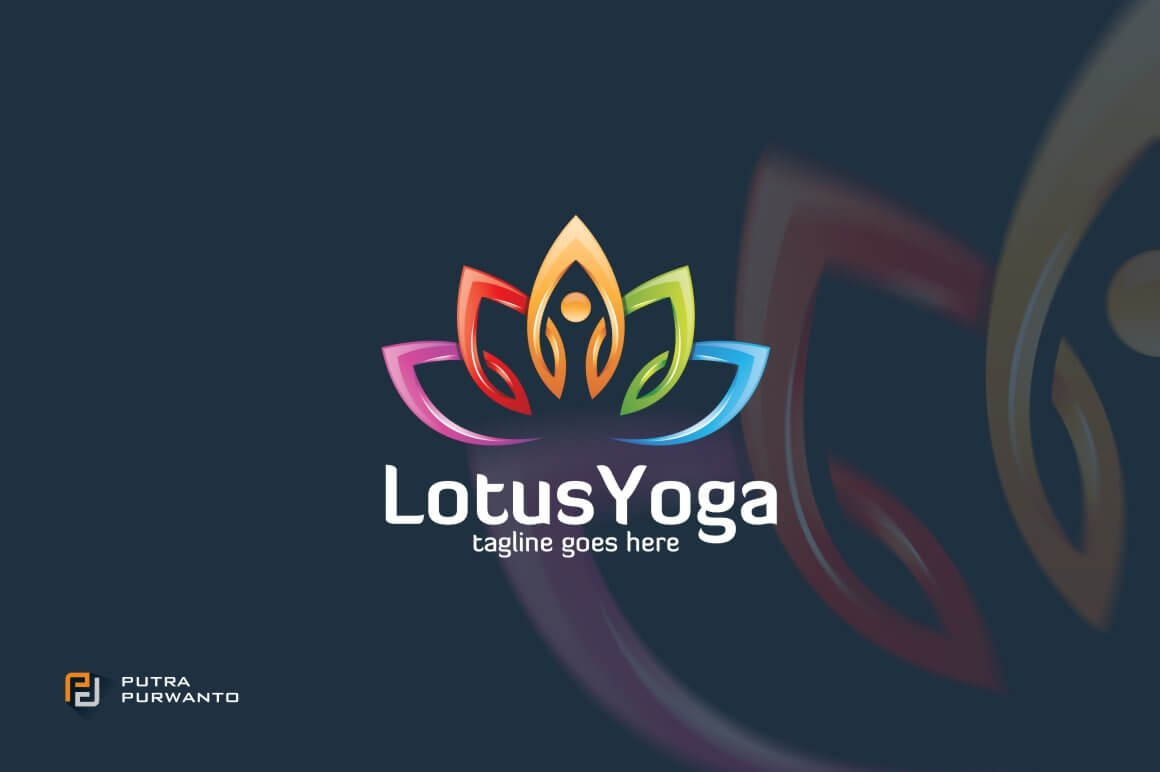Lotus yoga big color logo on a dark background.