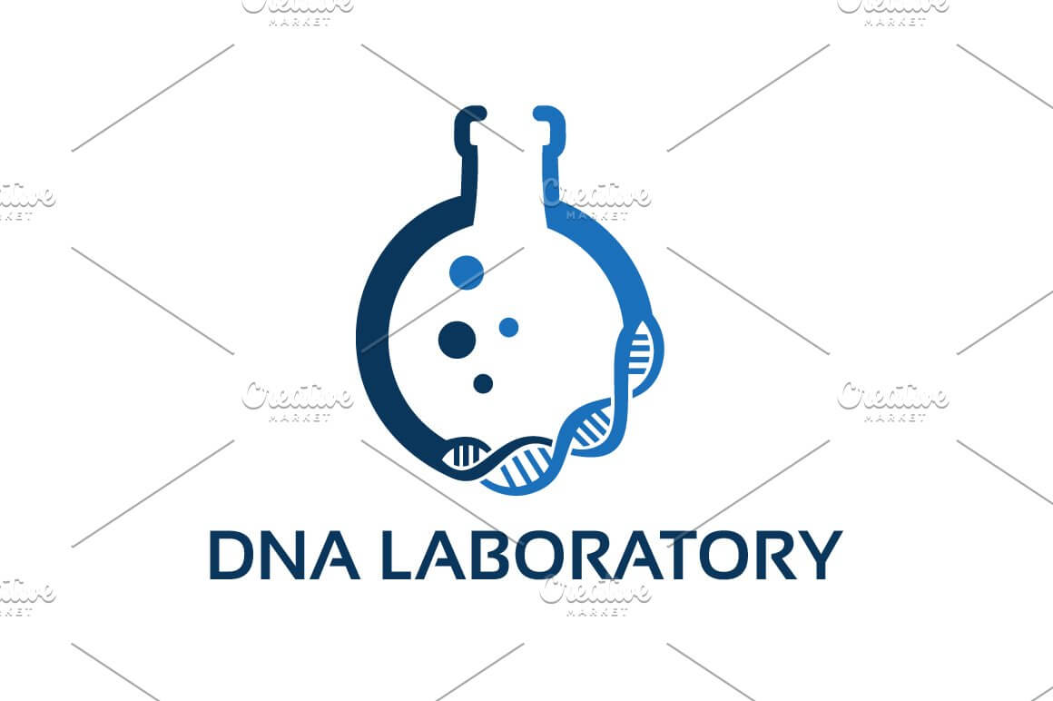 Blue blue DNA laboratory logo on a white background.
