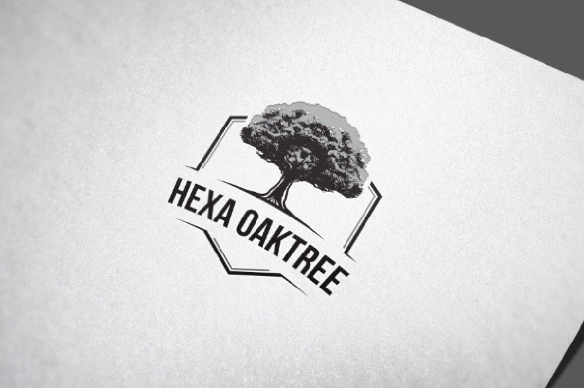Picture with gray hexa oaktree on a white sheet.