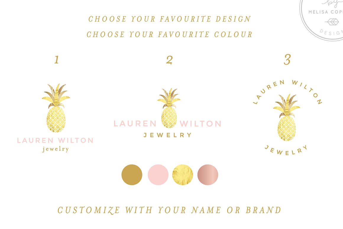 Pattern with three golden pineapple logos on a white background.