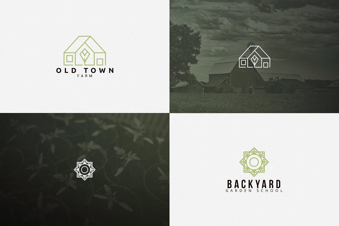 Four Old Town and Backyard logos in white and pale green background squares.