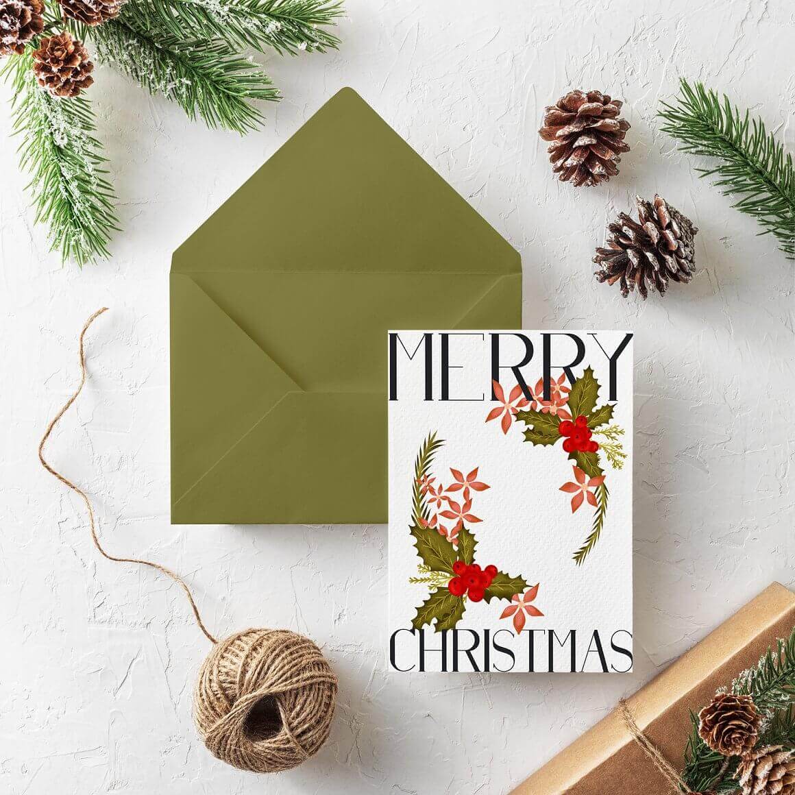 Christmas card with flower sets.