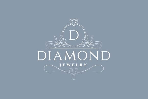 Large blue diamond jewelry logo with beautiful swirls in white.