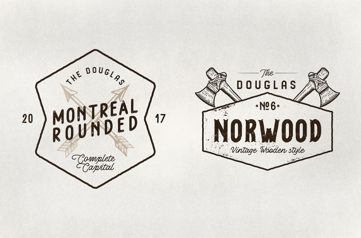 Logos with inscriptions "Montreal rounded", "Norwood vintage wooden style".