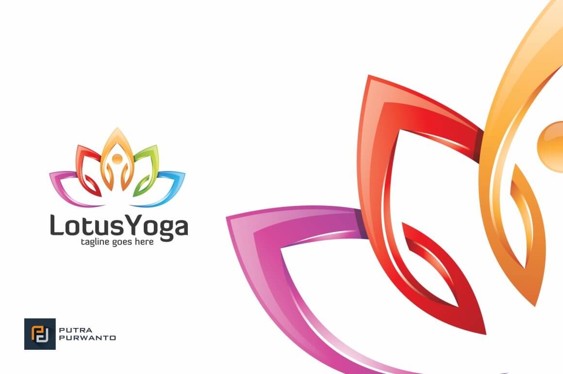 Lotus yoga large and small colored logo on a white background.