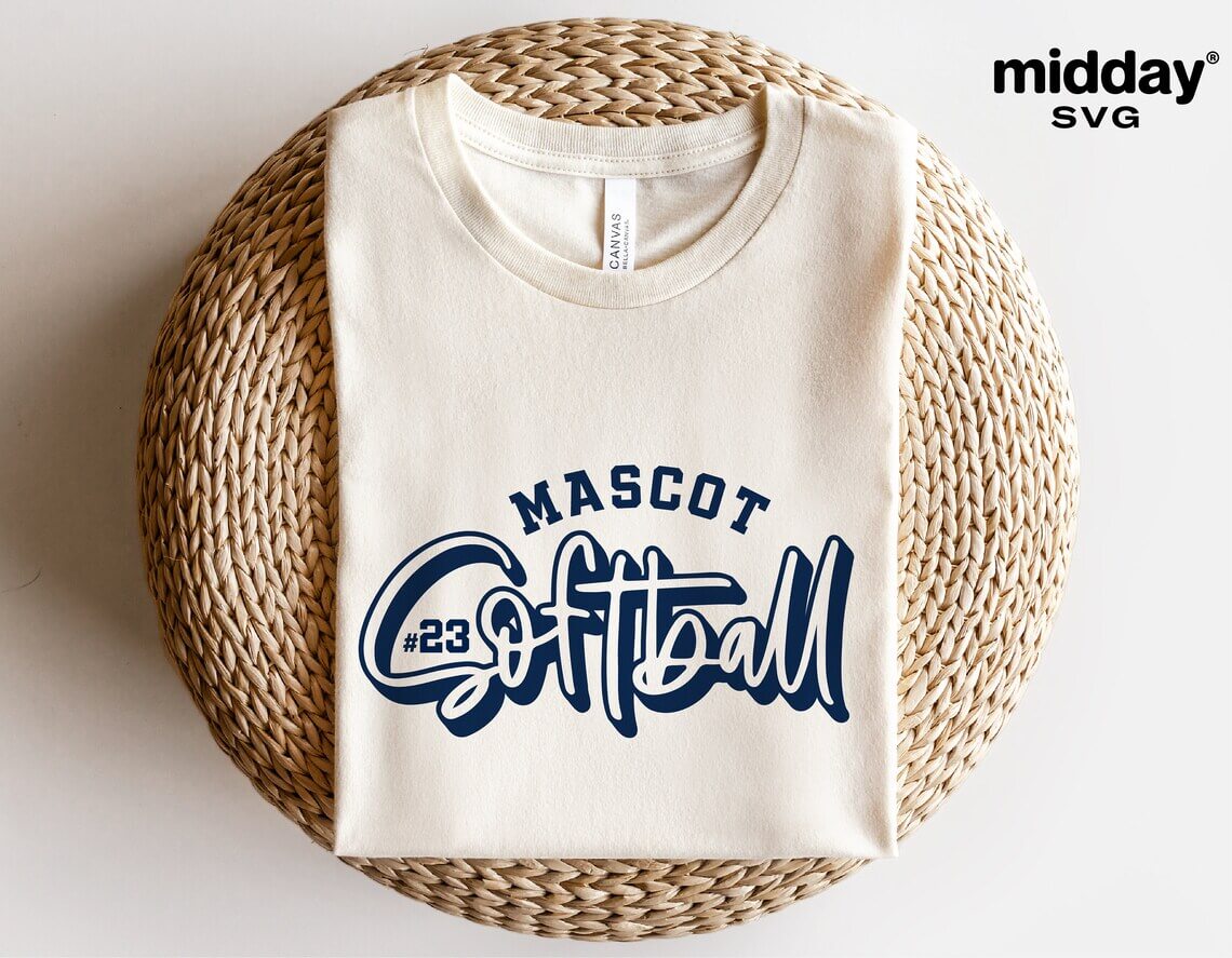Beige folded T-shirt with Mascot Softball Logo.