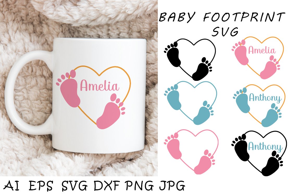 Lovely heart and baby feet prints.