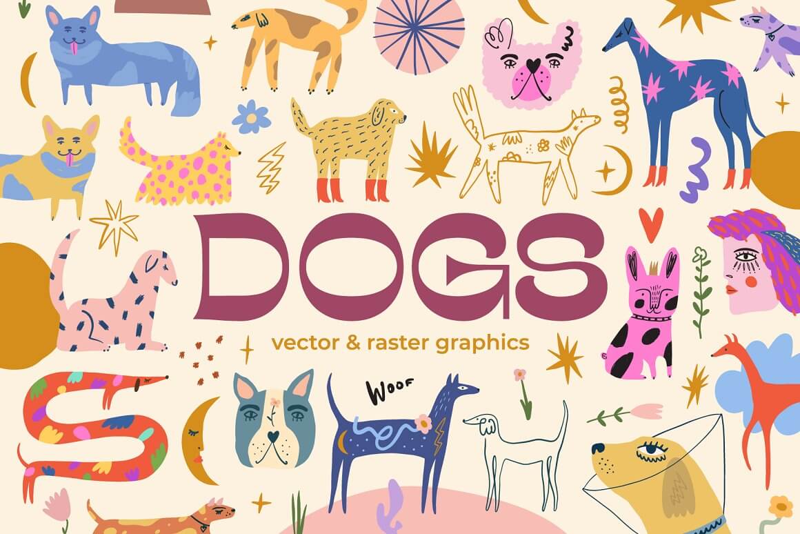 Dogs vector and raster graphics.