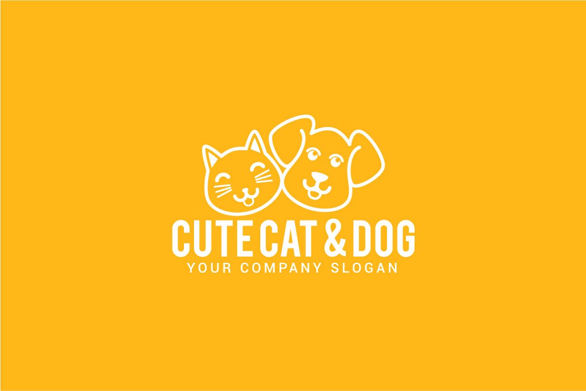 Yellow logo of a cat with a dog.