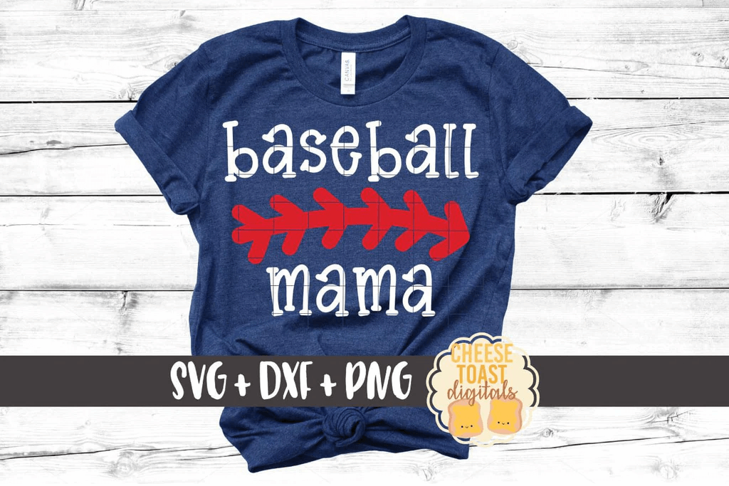 Inscription "Baseball mama" on the blue t-shirt.
