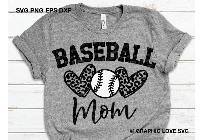 Inscription Baseball Mom on the grey t-shirt.