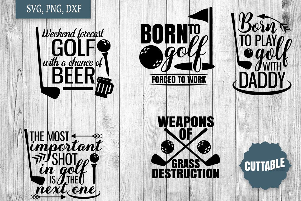 Inscription "Weekend forecast golf with a chance of beer" and other bundles.