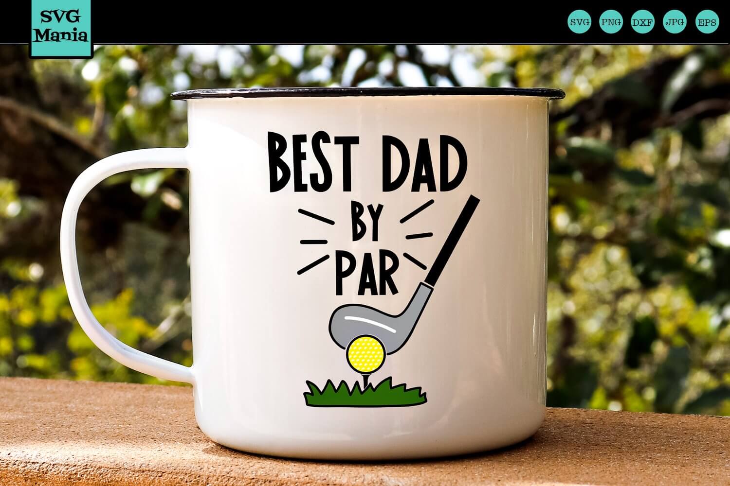 White cup of tea with inscription "Best dad by par".