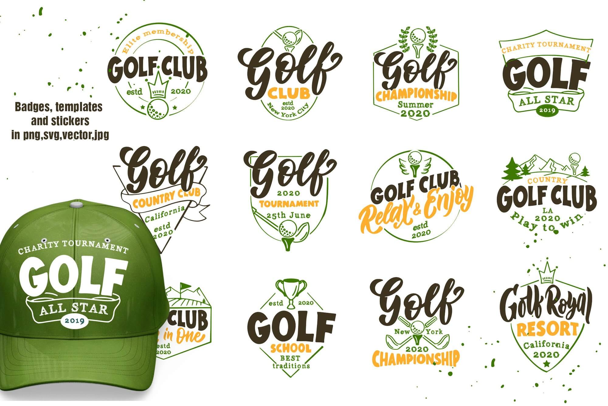 Badges, templates and stickers of golf bundle.