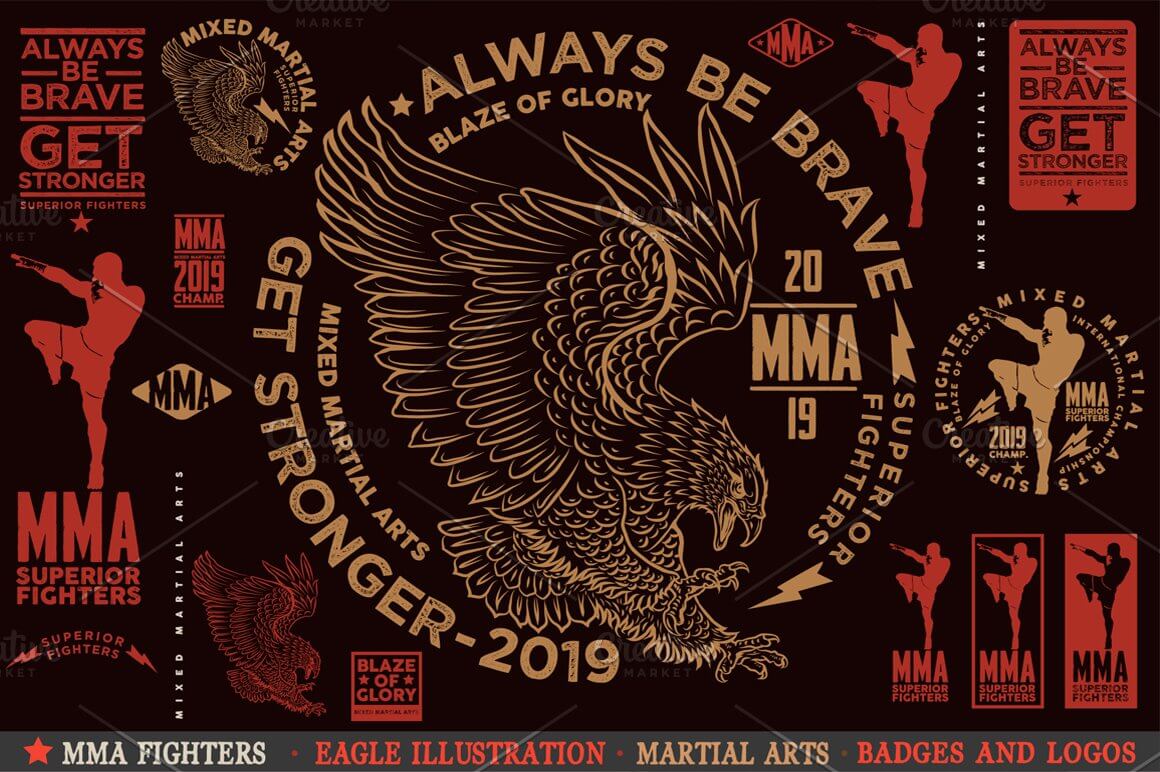 MMA Fighters with eagle illustrations.