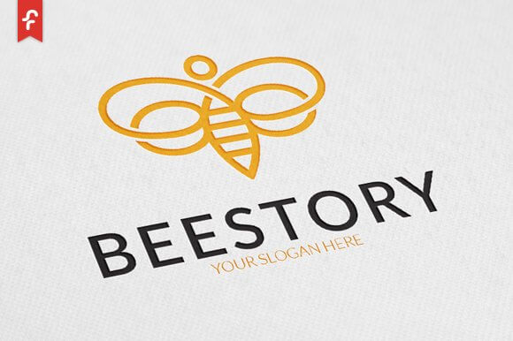 Bee logo with curly wings on a white background.