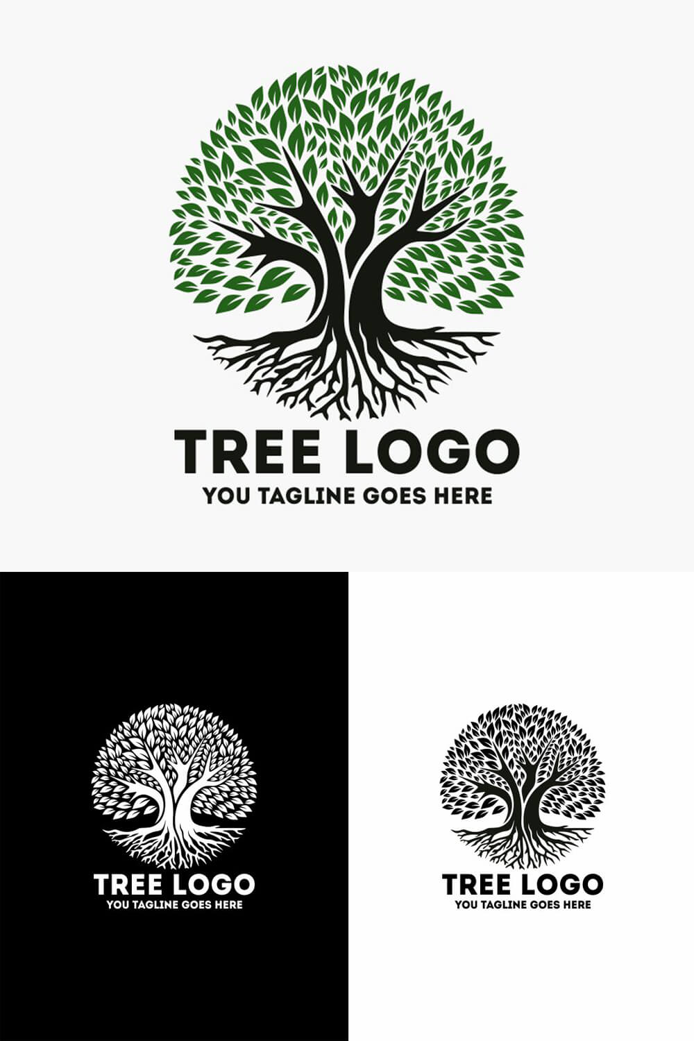Inscription "Tree logo" on the white and black backgrounds.