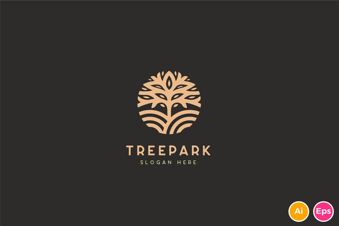Beige treepark logo on the black background.