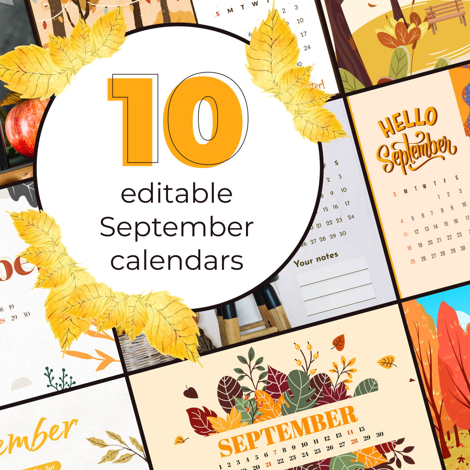 10 Free Editable September Calendars Cover Image.