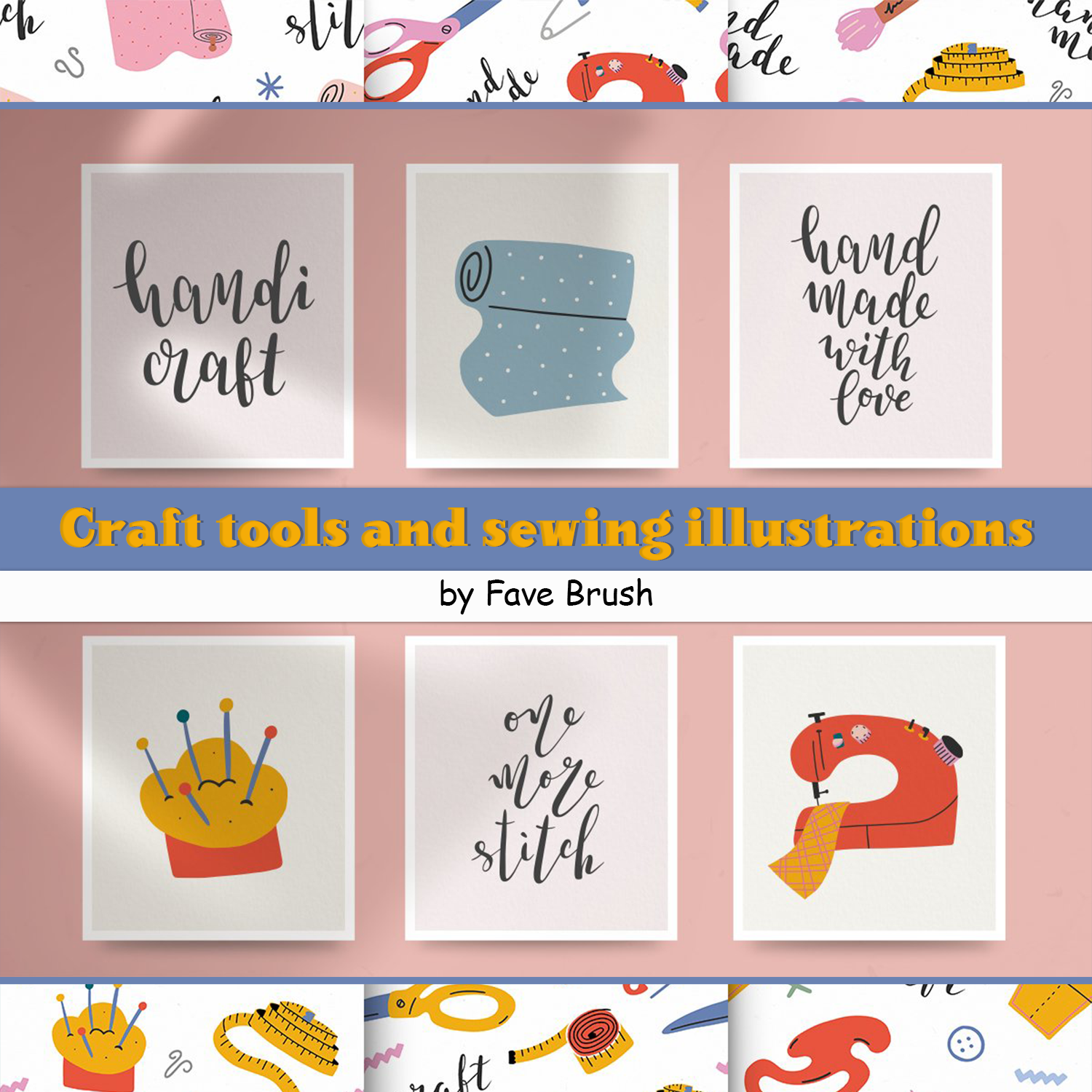 Craft tools and sewing illustrations for facebook.