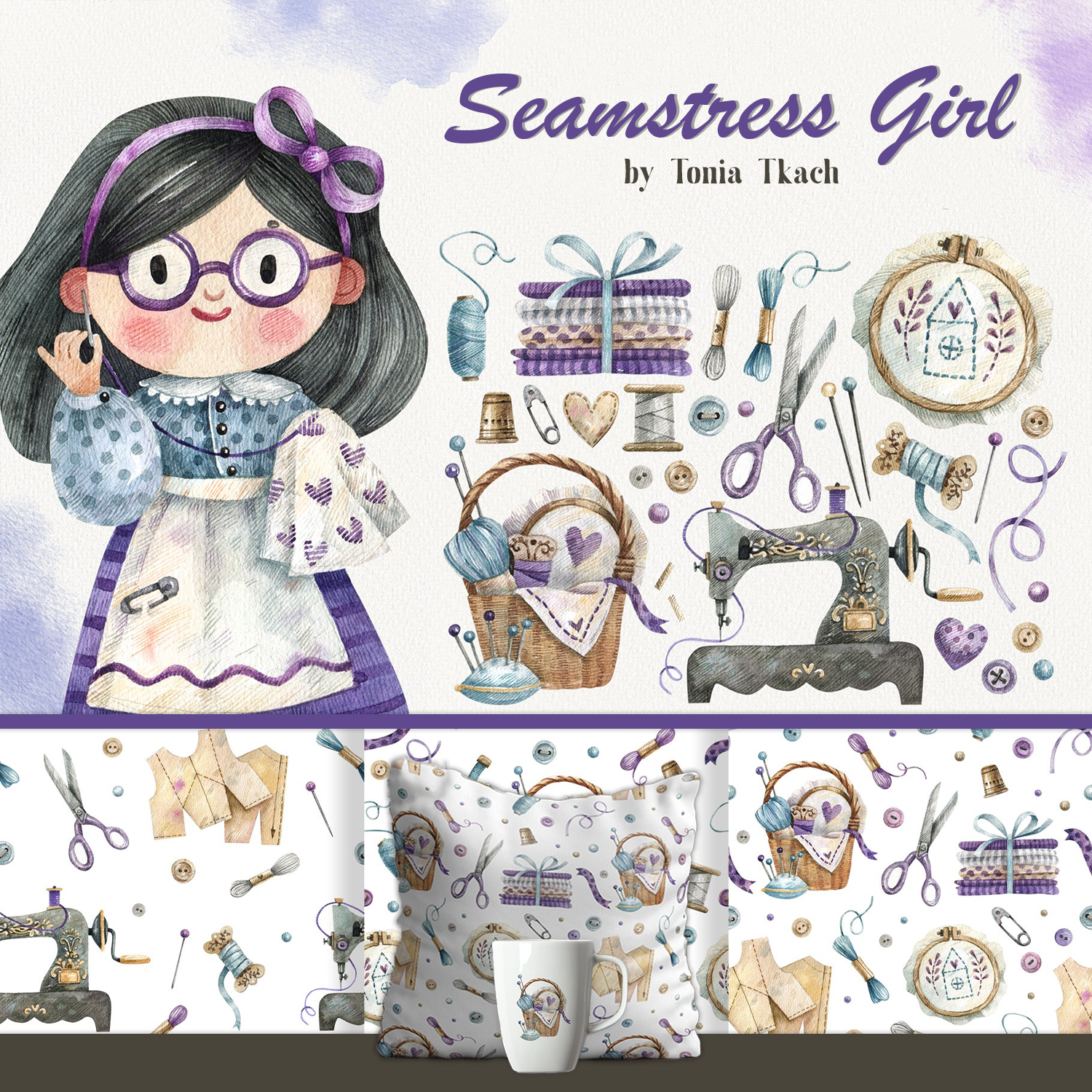 Seamstress girl preview on image.