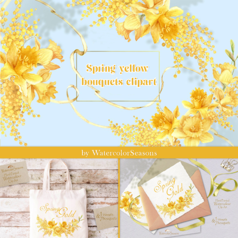 Spring yellow bouquets clipart preview.