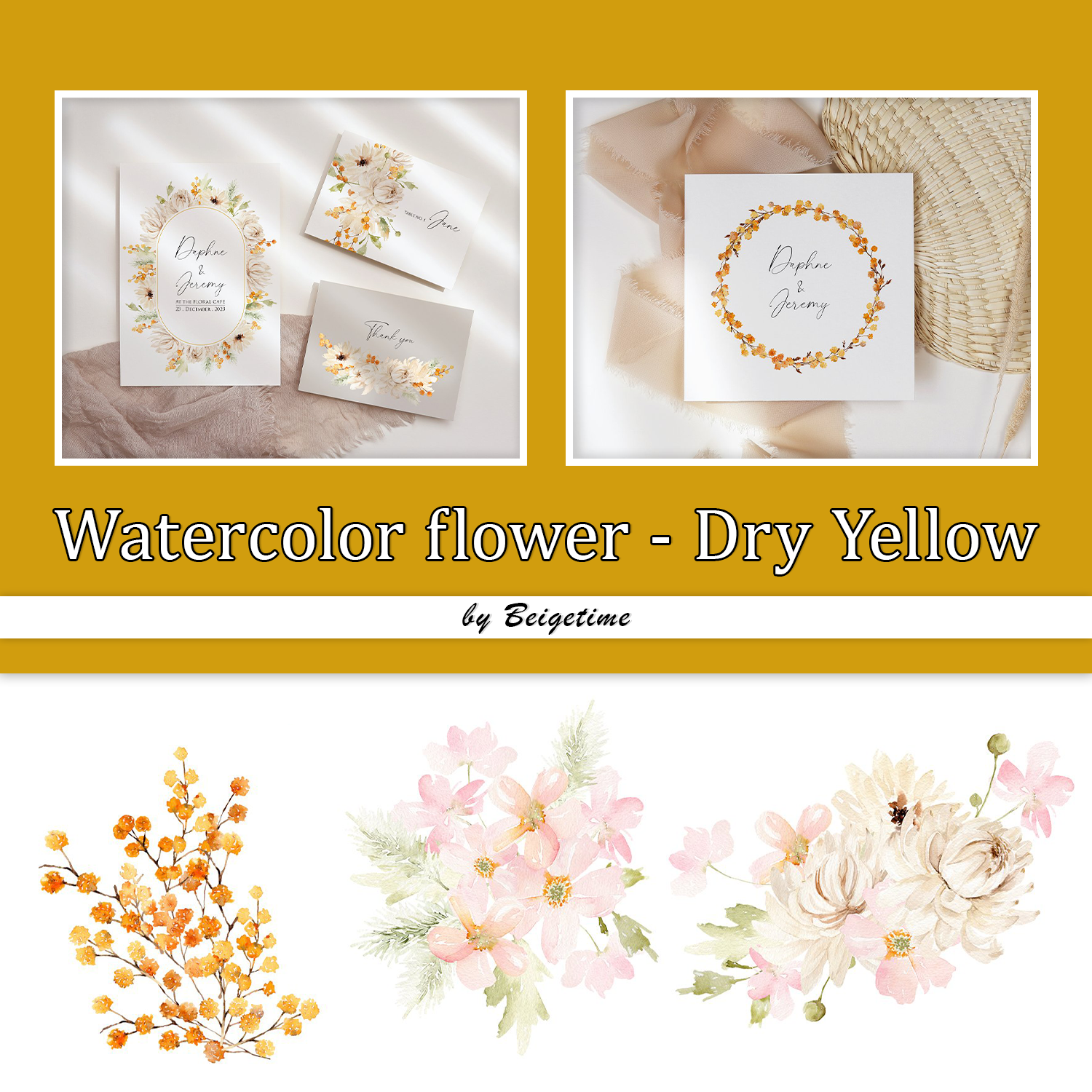Prints of watercolor flower dry yellow.