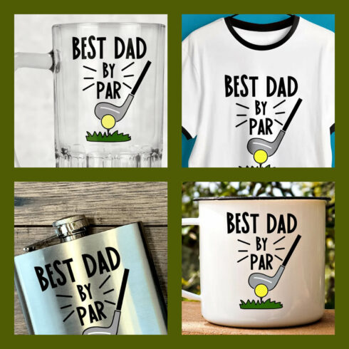 Four different examples with inscription "Best dad by par".