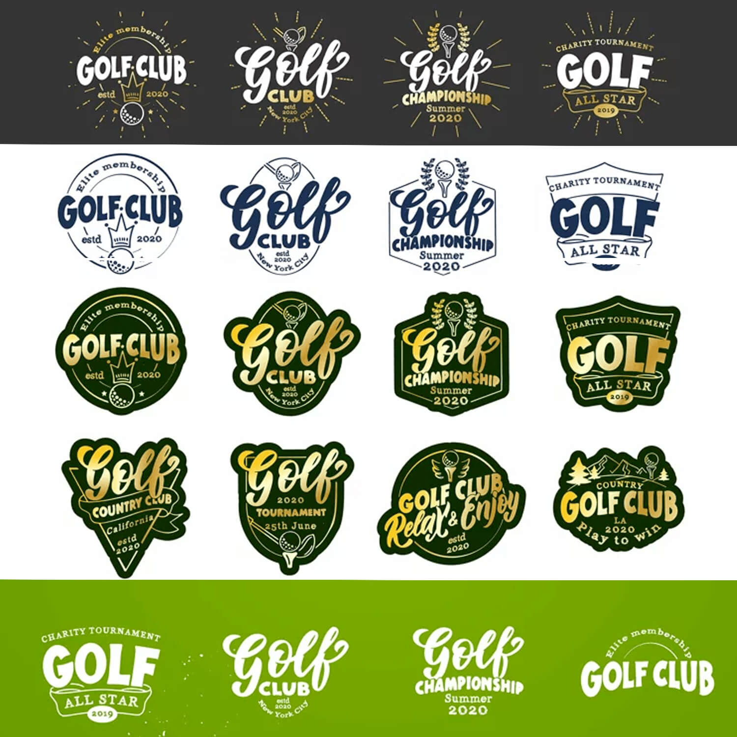 Golf championship with gold lettering and green background.