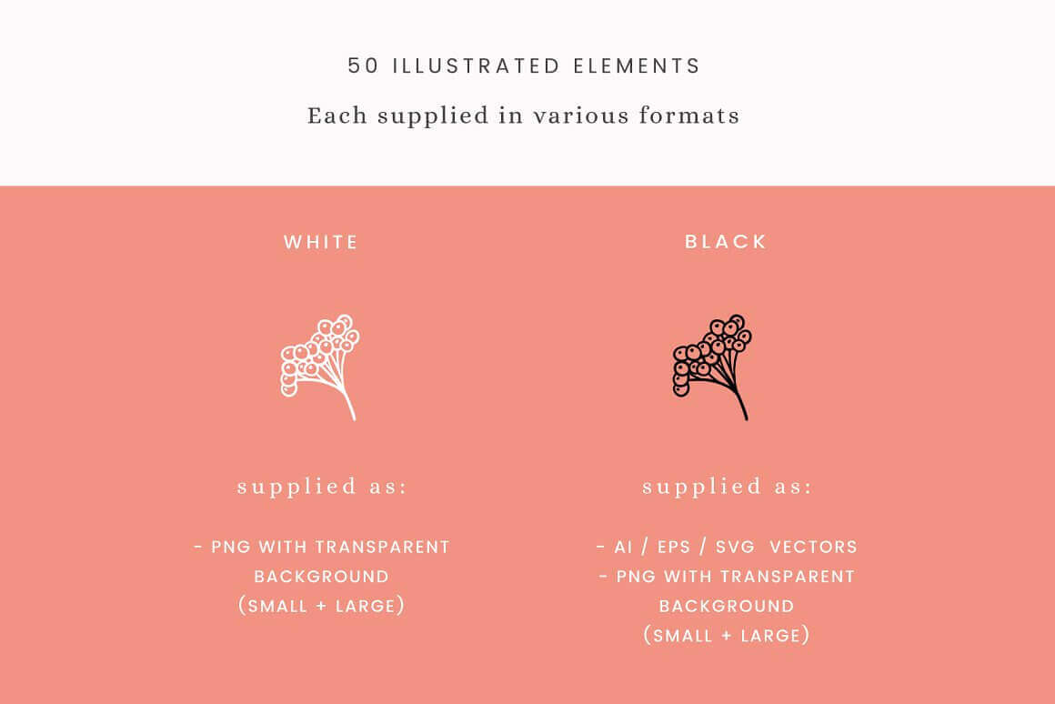 50 Illustrated elements in winter foliage which supplied in various formats.