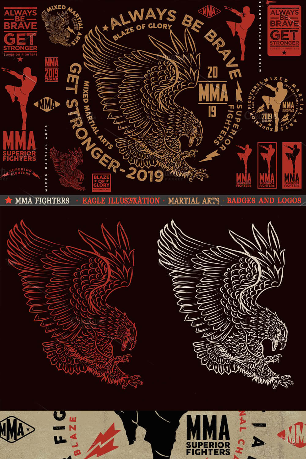 Eagle as a symbol of martial art in three colors.
