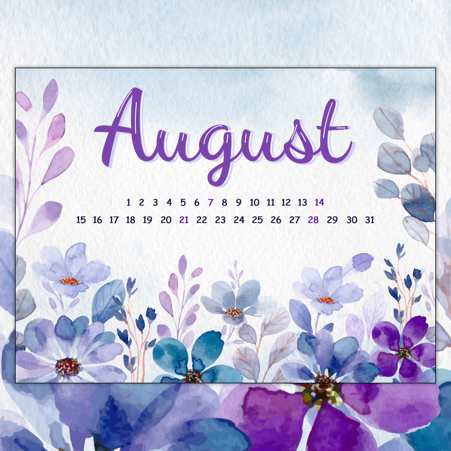 Fully Editble Free August Calendar.