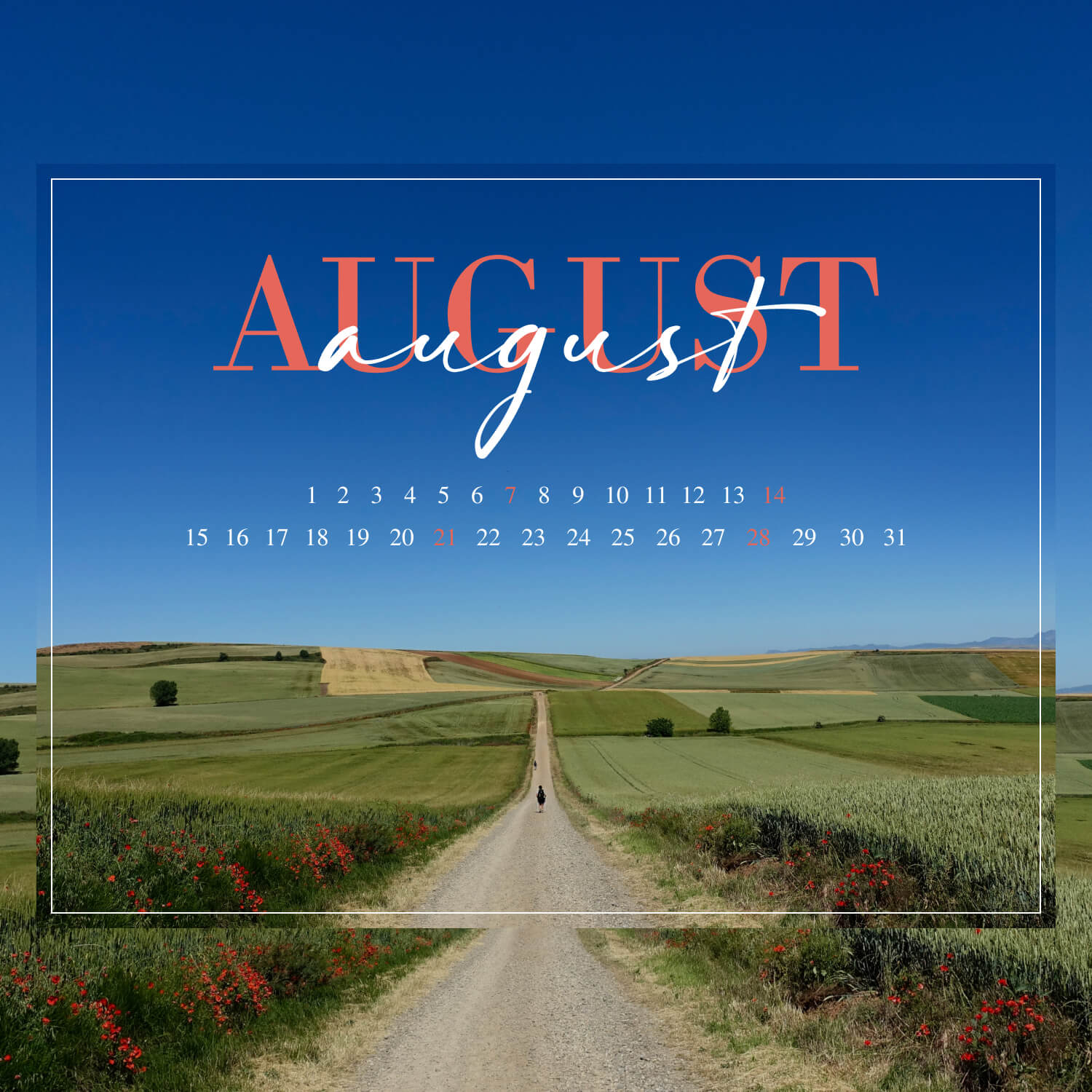 Free Editable Calendar Road In Fields.