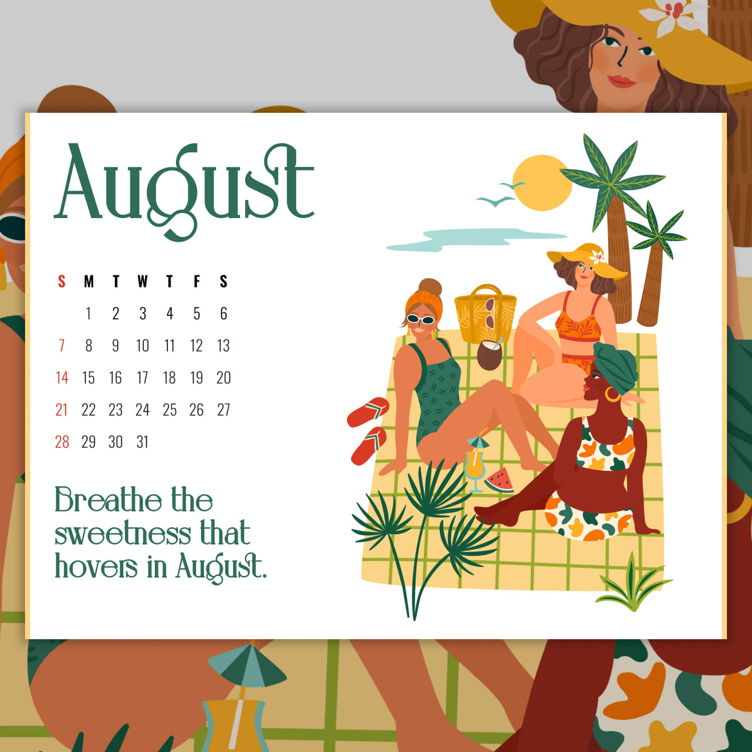 Free Fully Editable August Vacation Printable Calendar.
