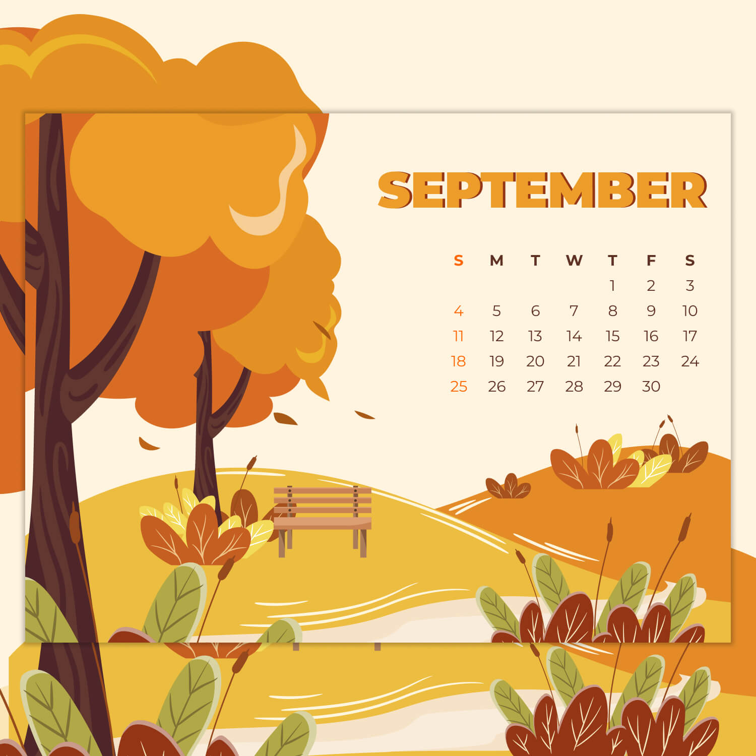 Free Printable September Calendar Preview Image.