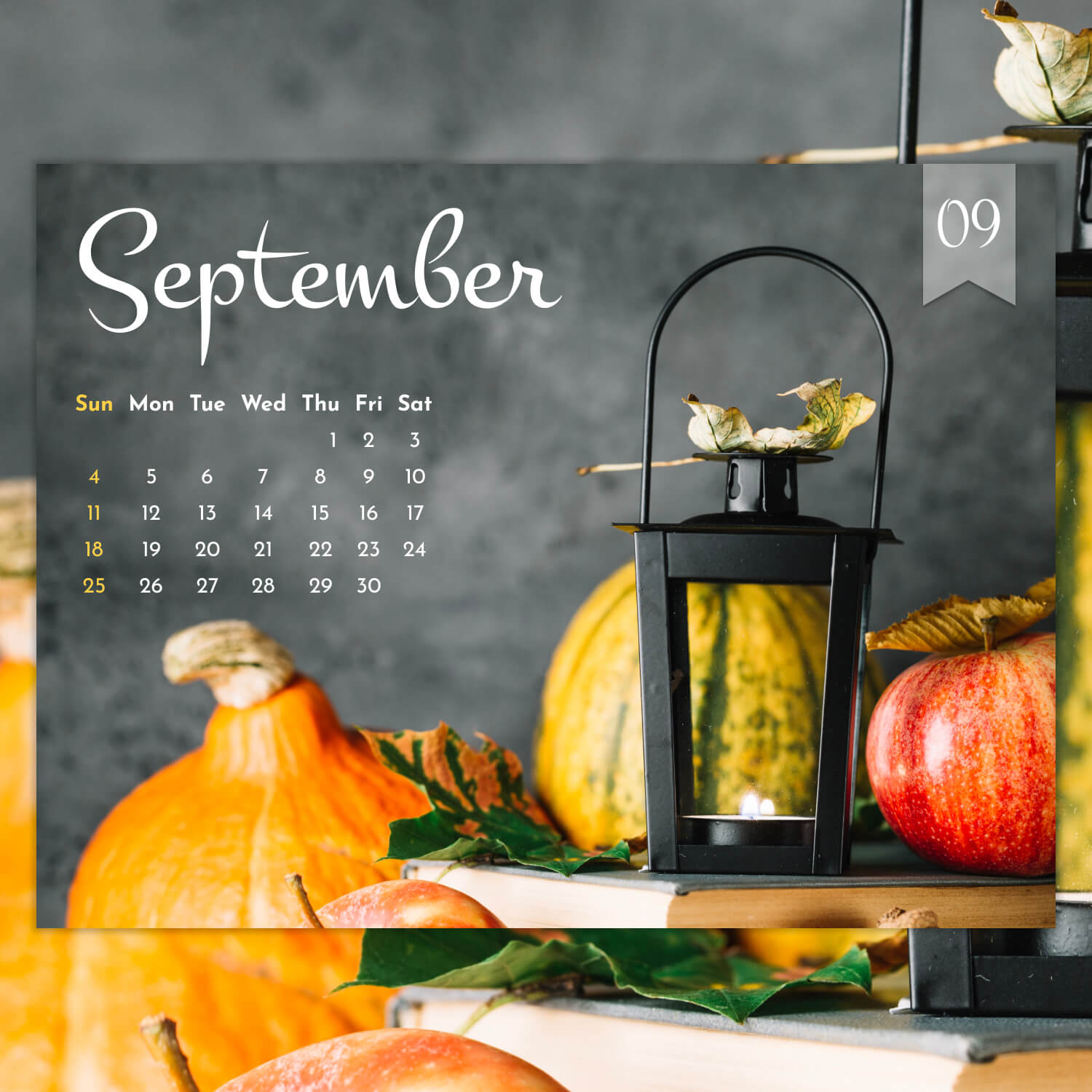 Free Printable Pumpkin September Editable Calendar Preview Image.