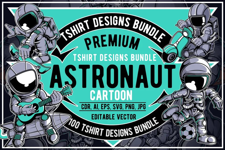 100 astronaut cartoon design bundle for print.