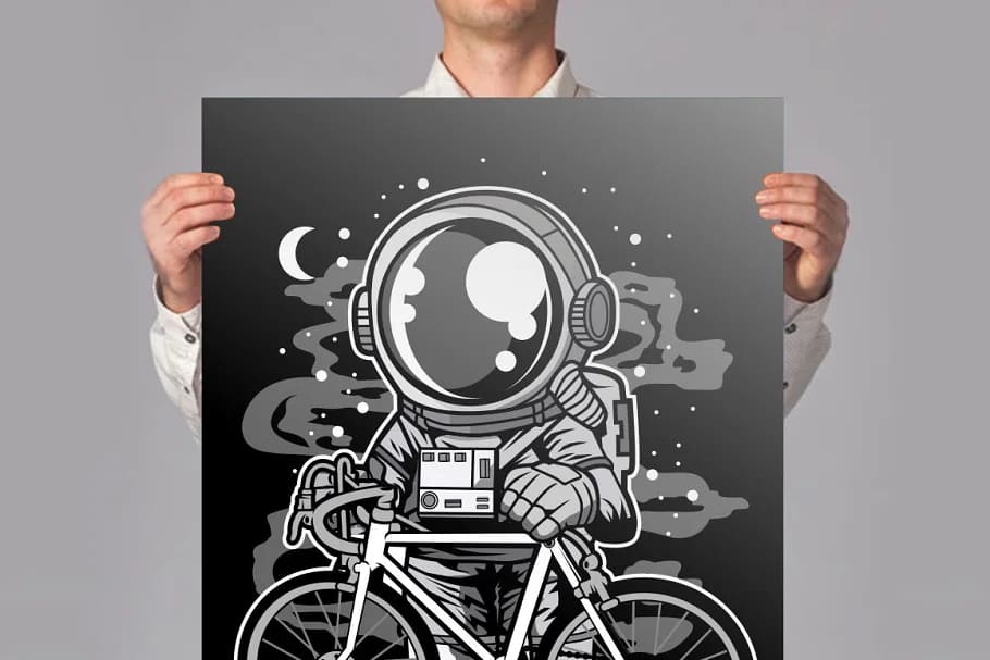 100 astronaut cartoon design bundle, astronaut with bike mockup.